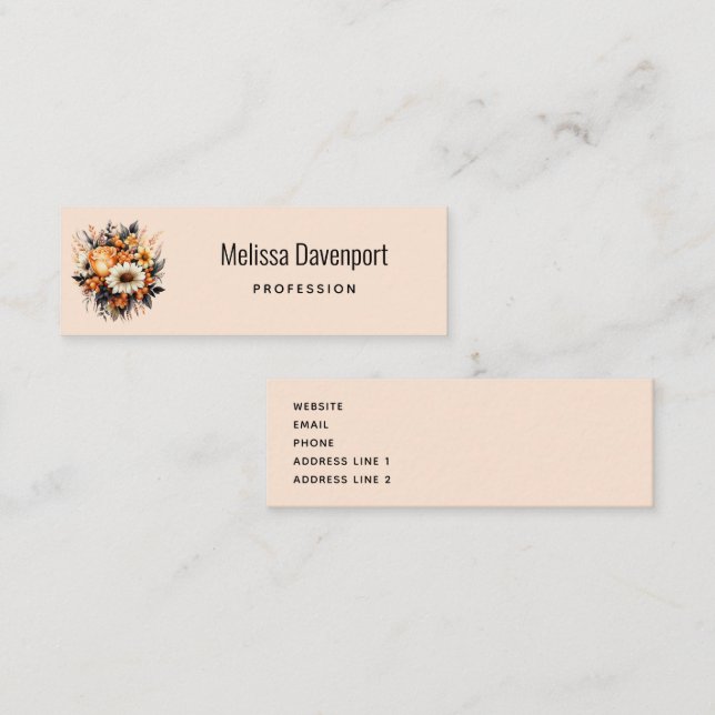 Orange Yellow Grey Flower Bouquet Mini Business Card (Front/Back)
