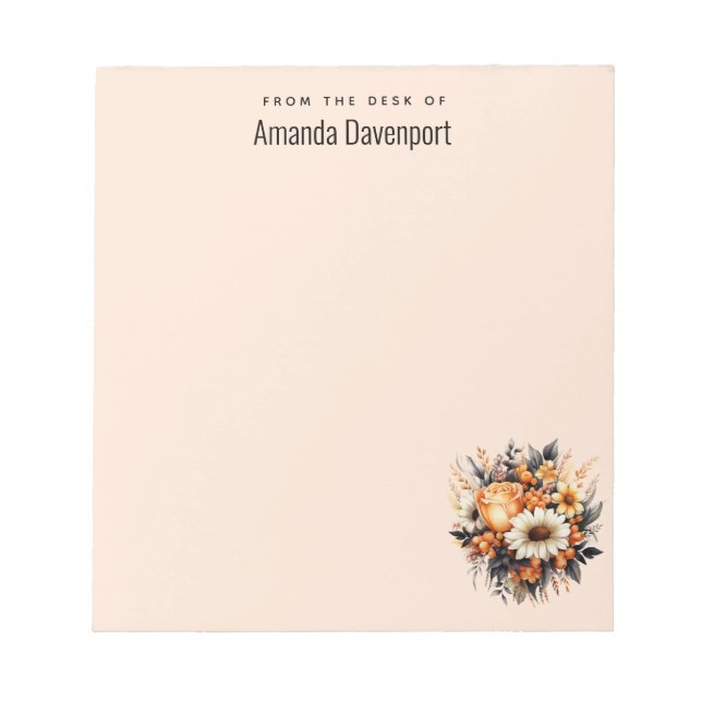 Orange Yellow Grey Flower Bouquet Notepad (Front)