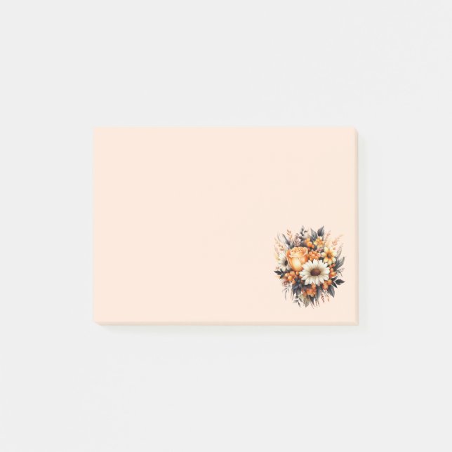 Orange Yellow Grey Flower Bouquet Post-it Notes (Front)