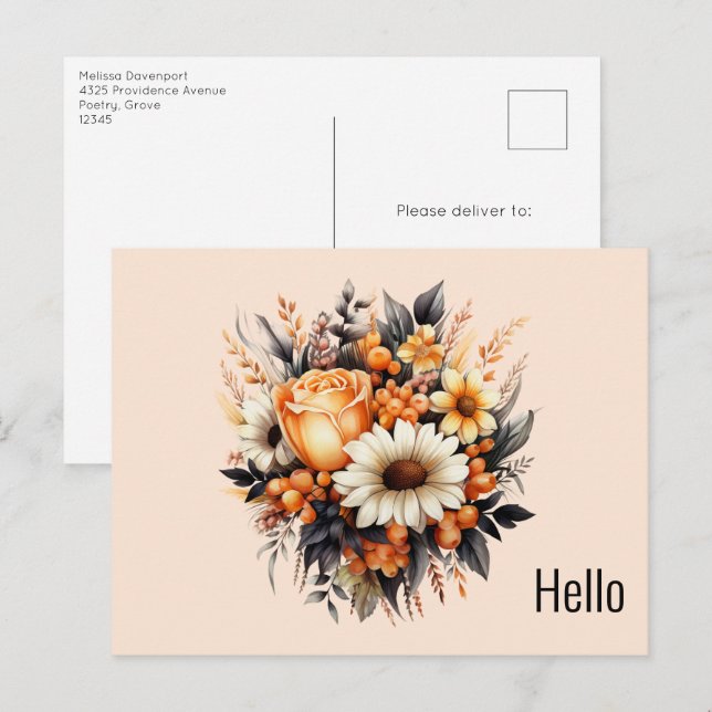 Orange Yellow Grey Flower Bouquet Postcard (Front/Back)