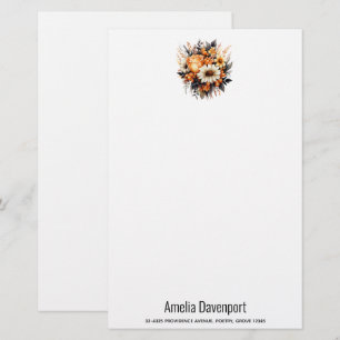 Orange Yellow Grey Flower Bouquet Stationery