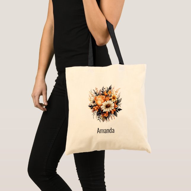 Orange Yellow Grey Flower Bouquet Tote Bag (Front (Product))