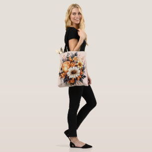 Orange Yellow Grey Flower Bouquet Tote Bag