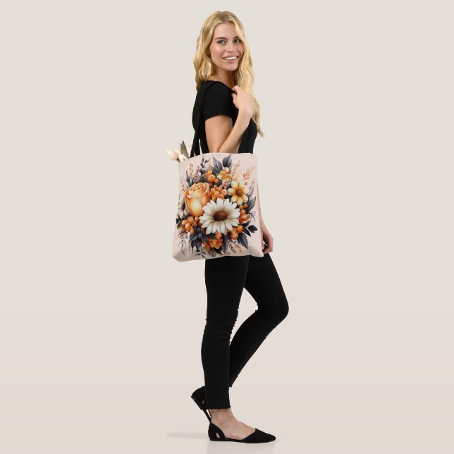 Orange Yellow Grey Flower Bouquet Tote Bag (On Model)