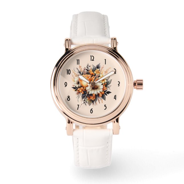 Orange Yellow Grey Flower Bouquet Watch (Front)