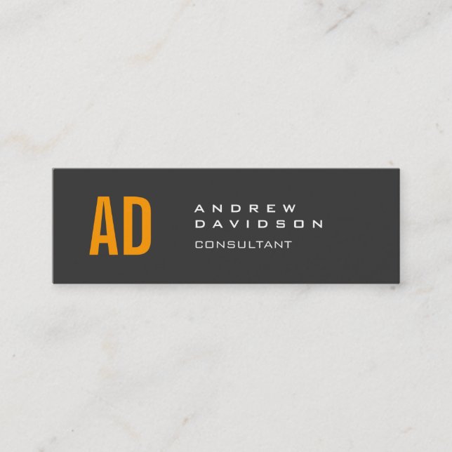 Orange Yellow Grey Monogram Plain Business Card (Front)