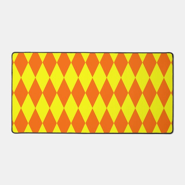 Orange Yellow Harlequin Checkered Design  Desk Mat (Front)
