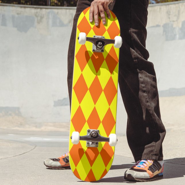 Orange Yellow Harlequin Checkered Design  Skateboard (Creator Uploaded)