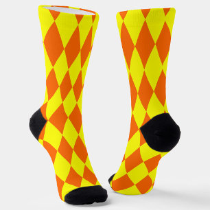 Orange Yellow Harlequin Checkered Design  Socks
