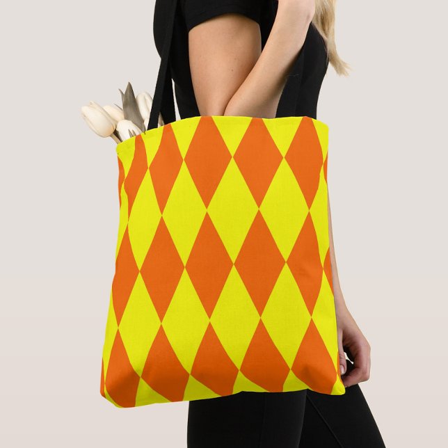 Orange Yellow Harlequin Checkered Design  Tote Bag (Creator Uploaded)