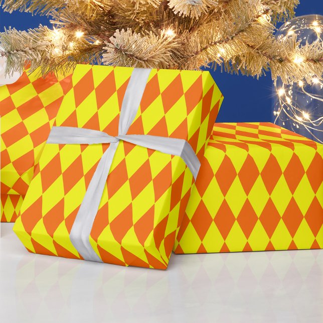 Orange Yellow Harlequin Checkered Design  Wrapping Paper (Creator Uploaded)