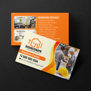 Orange Yellow Home Renovation Contractor Builder Business Card