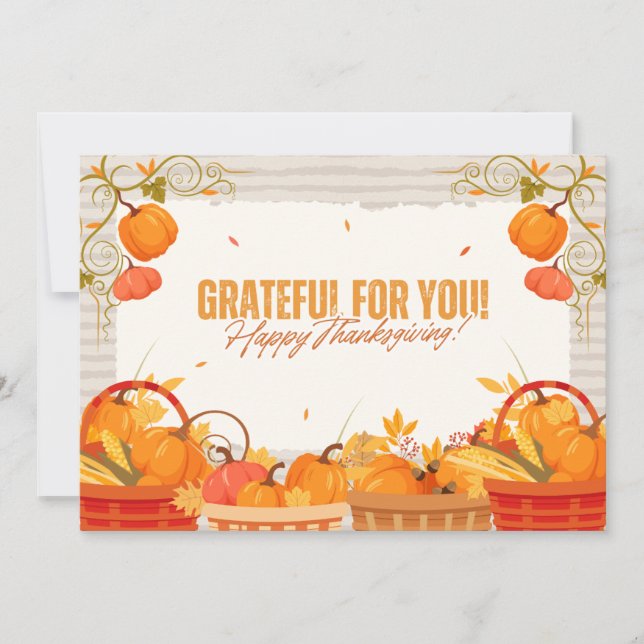 Orange Yellow Illustrative Thanksgiving Holiday Card (Front)