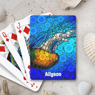 Orange Yellow Jellyfish Blue Ocean Fun Custom Name Playing Cards