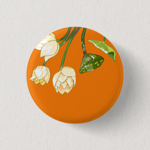 Orange Yellow Lotus Flowers & Lotus Seedpod 3 Cm Round Badge