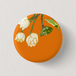 Orange Yellow Lotus Flowers & Lotus Seedpod 3 Cm Round Badge