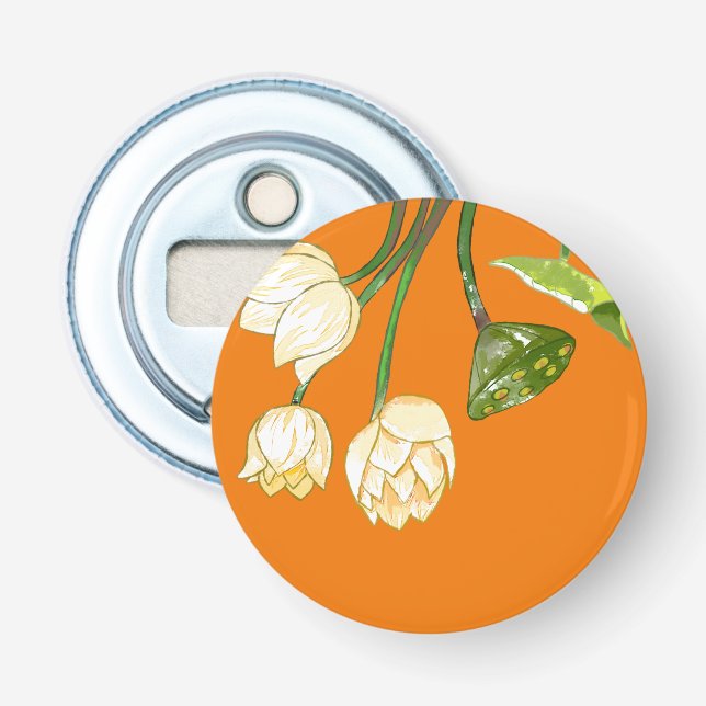 Orange Yellow Lotus Flowers & Lotus Seedpod Bottle Opener (Front)