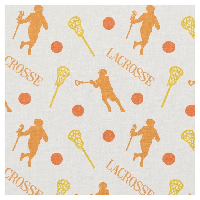 Orange & Yellow Male Lacrosse Player Pattern Fabric (Close Up)