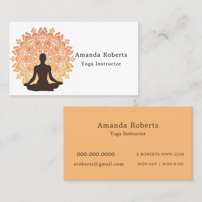 Orange Yellow Mandala Yoga Instructor Business Card (Front/Back)