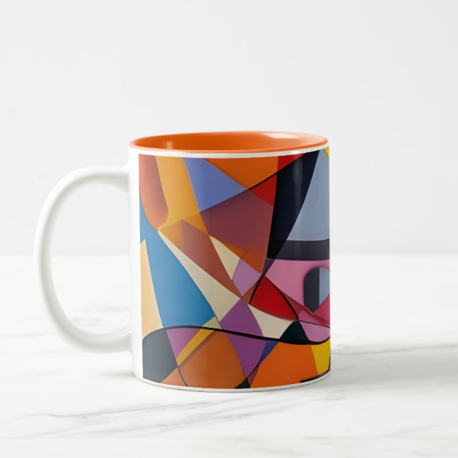 Orange Yellow Multi Modern Geometric Abstract Two-Tone Coffee Mug (Left)
