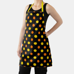 Orange Yellow On Black Polka Dots Design Apron