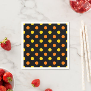 Orange Yellow On Black Polka Dots Design Napkin