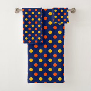 Orange Yellow On Blue Polka Dots Design Bath Towel Set