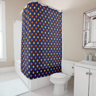 Orange Yellow On Blue Polka Dots Design  Shower Curtain