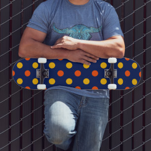 Orange Yellow On Blue Polka Dots Design Skateboard