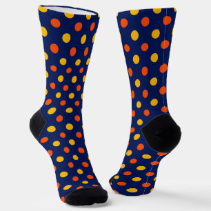 Orange Yellow On Blue Polka Dots Design Socks