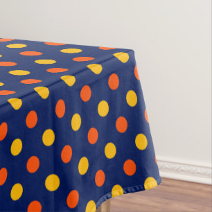 Orange Yellow On Blue Polka Dots Design Tablecloth