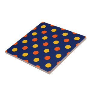 Orange Yellow On Blue Polka Dots Design Tile