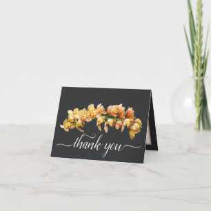 Orange Yellow Orchids Grey Background Thank You Card