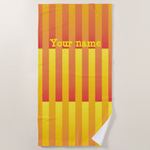Orange Yellow Personalise Striped Pattern Beach Towel