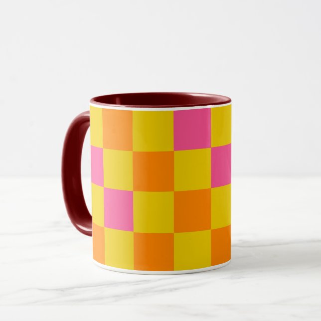 Orange Yellow Pink Checkered Pattern Design  Mug (Front Left)