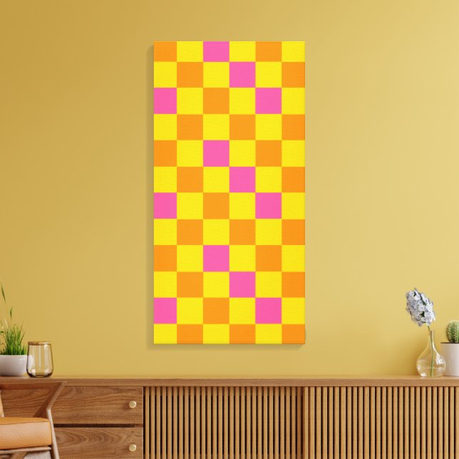 Orange Yellow Pink Chequered Pattern Design  Canvas Print (Insitu(LivingRoom))