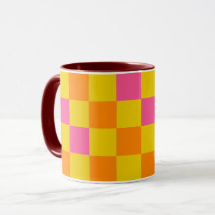 Orange Yellow Pink Chequered Pattern Design  Mug