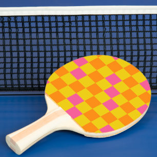 Orange Yellow Pink Chequered Pattern Design Ping Pong Paddle