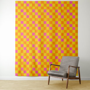 Orange Yellow Pink Chequered Pattern Design Tapestry