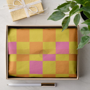Orange Yellow Pink Chequered Pattern Design  Tissue Paper