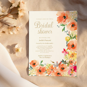 Orange yellow pink floral summer Bridal Shower Invitation