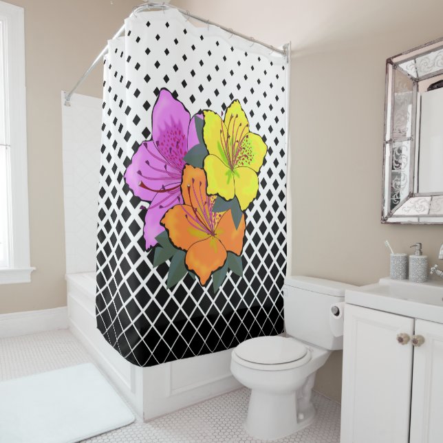 Orange & Yellow & Pink Flowers on a Trellis Shower Curtain (In Situ)