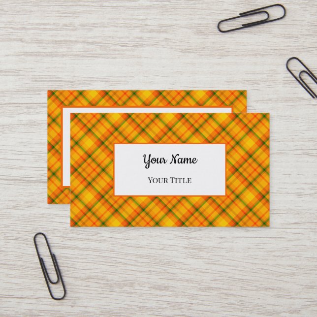 Orange Yellow Plaid Pattern Custom Business Card (Front/Back In Situ)