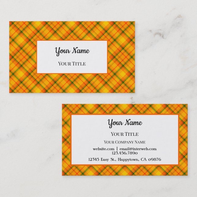 Orange Yellow Plaid Pattern Custom Business Card (Front/Back)