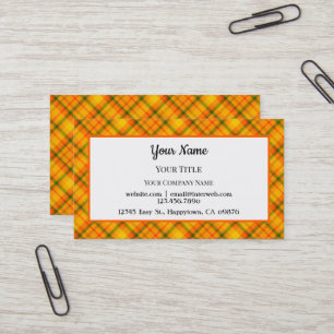 Orange Yellow Plaid Pattern Editable Business Card