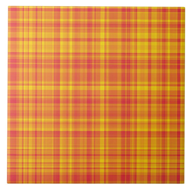 Orange Yellow Plaid Pattern Tile (Front)