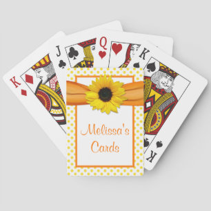 Orange Yellow Polka Dot Sunflower Personalised Playing Cards
