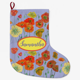 Orange Yellow Poppies Floral Lilac Flowers Large Christmas Stocking