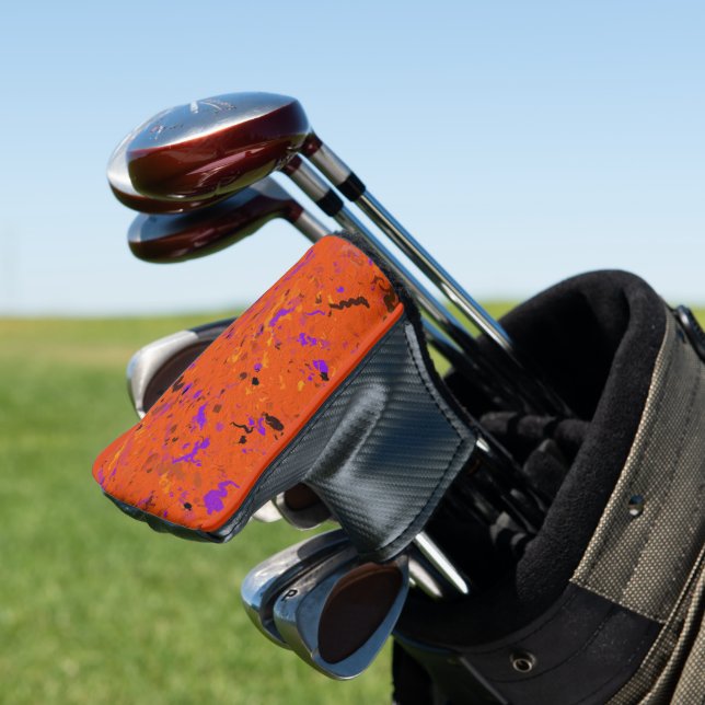 Orange, Yellow, Purple and Black Abstract  Golf Head Cover (In Situ)