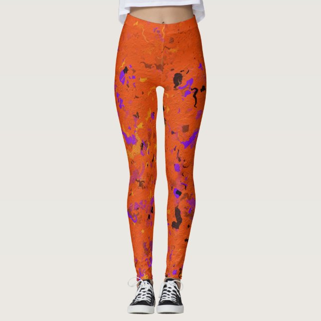 Orange, Yellow, Purple and Black Abstract Leggings (Front)